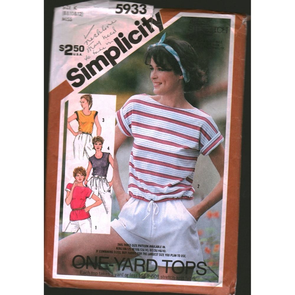 Simplicity 5933 Vintage 70s‎ Misses Pullover Tops Sewing Pattern Size 8 CUT